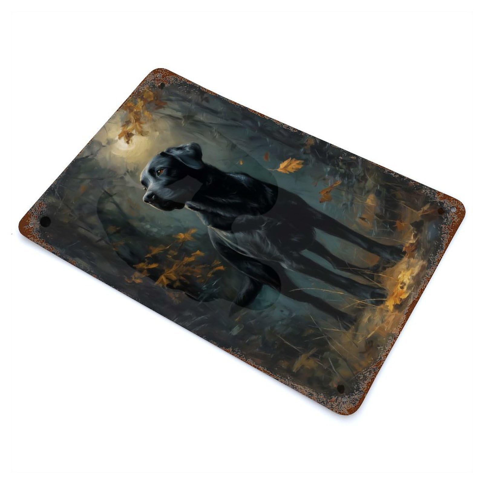 Black Labrador in Autumn Forest Rust Effect Tin Sign 11.8"x7.9", Ideal for Farmhouse, Kitchen And Entryway Decor