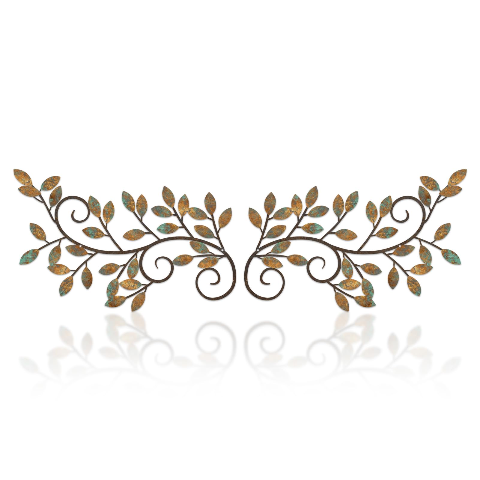 ESTART 2 Pieces Metal Tree Leaf Wall Decor Vine Olive Branch Leaf Wall Art Ornament Wall Hanging Sign for above Door, Living Room, Bathroom, Office, Indoor and Outdoor Decoration (Rusty Color)