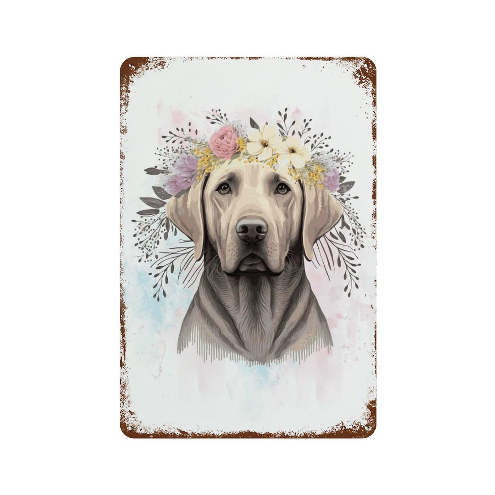Rust Effect Labrador Retriever Flower Decorative Tin Sign 11.8"x7.9", Vintage Wall Decor for Farmhouse, Kitchen And Entryway Decor