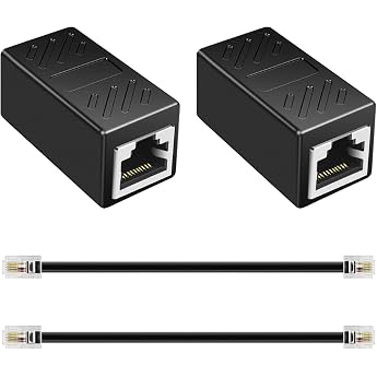RJ45 to RJ11 Adapter 8P8C to 6P4C Telephone Cable + RJ45 Extension Converter Black Connector for Telephone Cable to ADSL Modem High Quality Gold-Plated Contacts Pack of 2