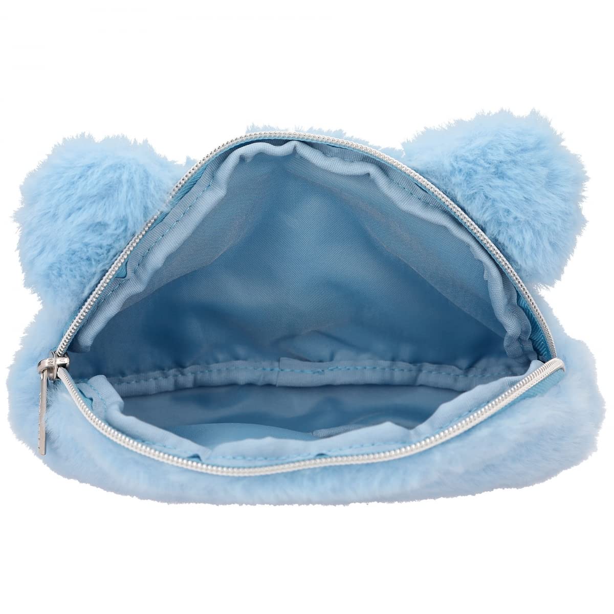 Depesche 11993 TOPModel Iceworld - Kosmetiktasche in Hellblau mit weichem Plüsch-Fell, Eisbären-Gesicht und Ohren, Täschchen mit silbernem Reißverschluss