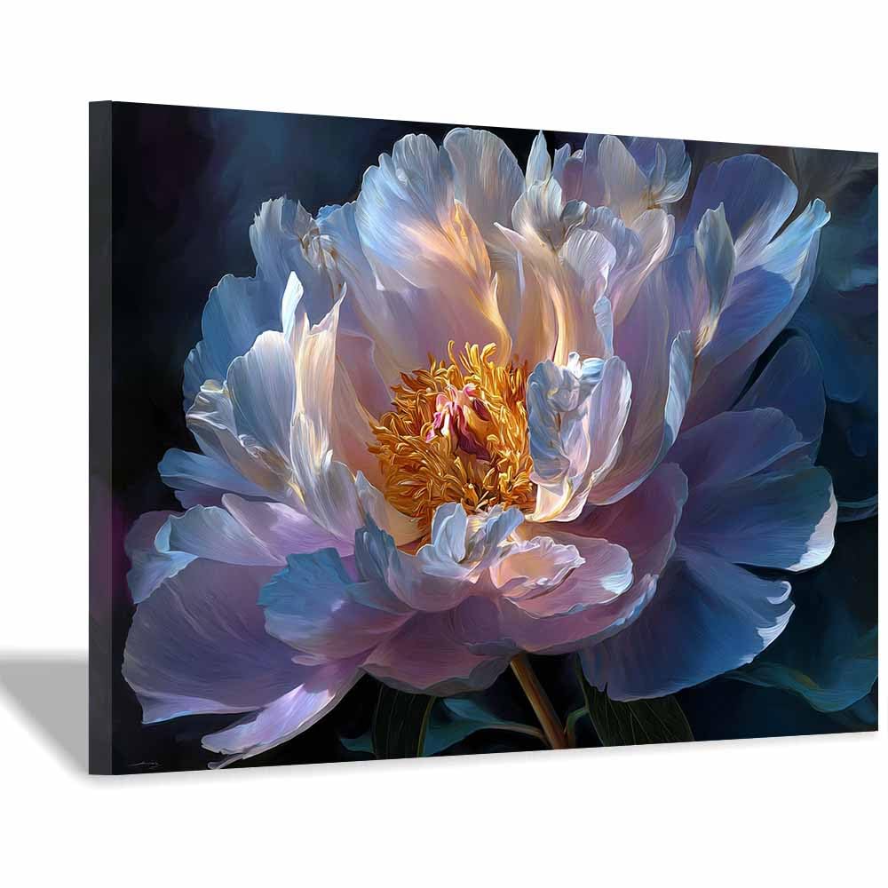 ZAMAEIU Landscape Pictures For Wall Painted peony art prints and posters, Suitable for Living Room Bedroom Decor apartment Wall Decoration(blue)-60x90cm Framed