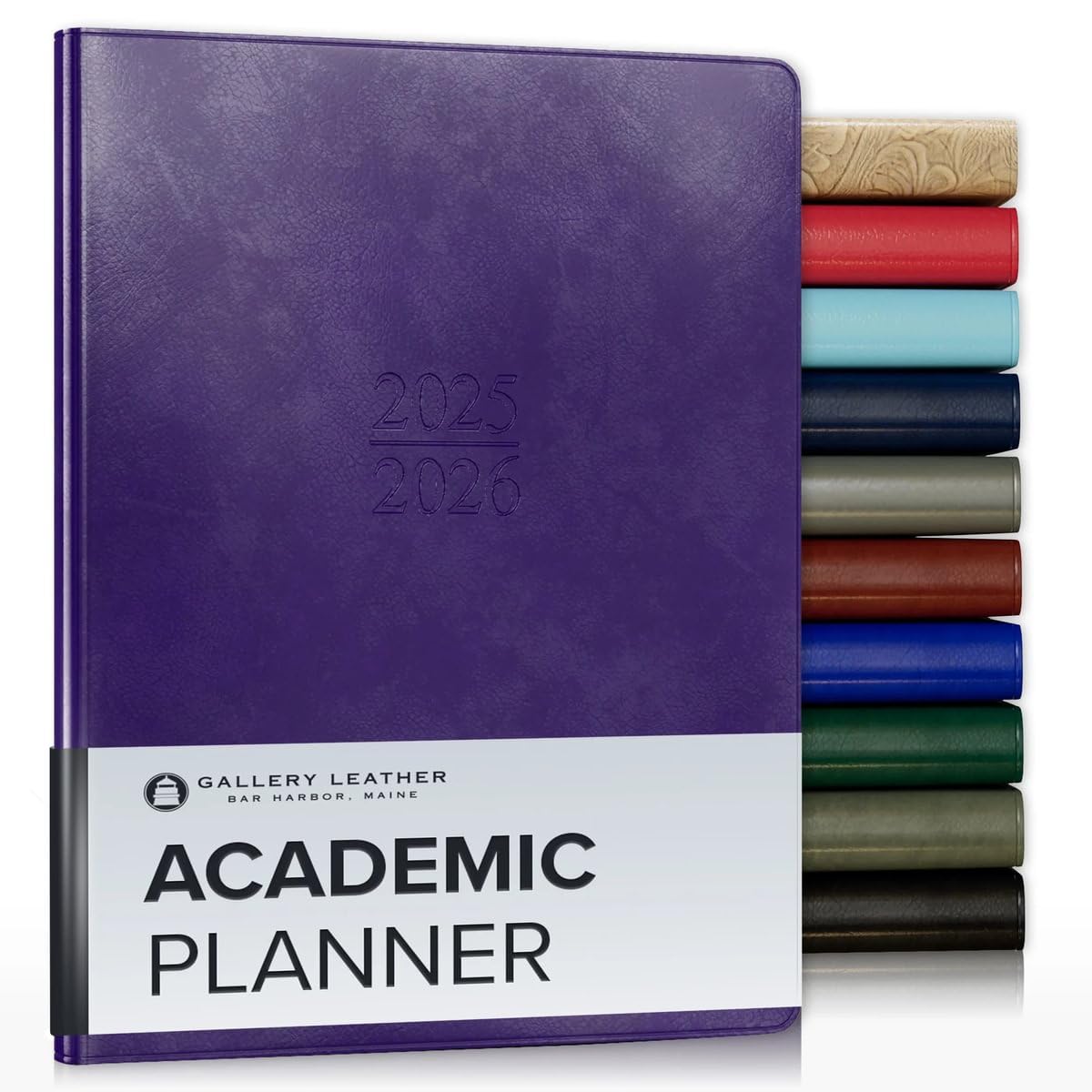 Gallery Leather Academic Planner 2025-2026, Teacher and Student Weekly Monthly Planner, Elegantly Bound Calendar with Gold-Gilded Page Edges, 18