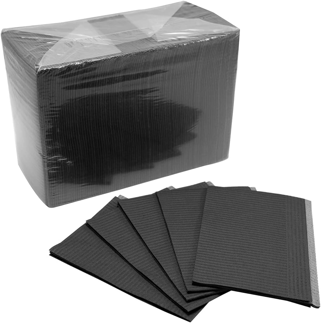 Jet Black Supply 4Ply Premium Patient Bibs, 13" x 18", Pack of 500, Disposable Lap Cloths, Waterproof Tattoo Bibs Sheets for Patients, Tray Cover, Table Cover Supplies, Black
