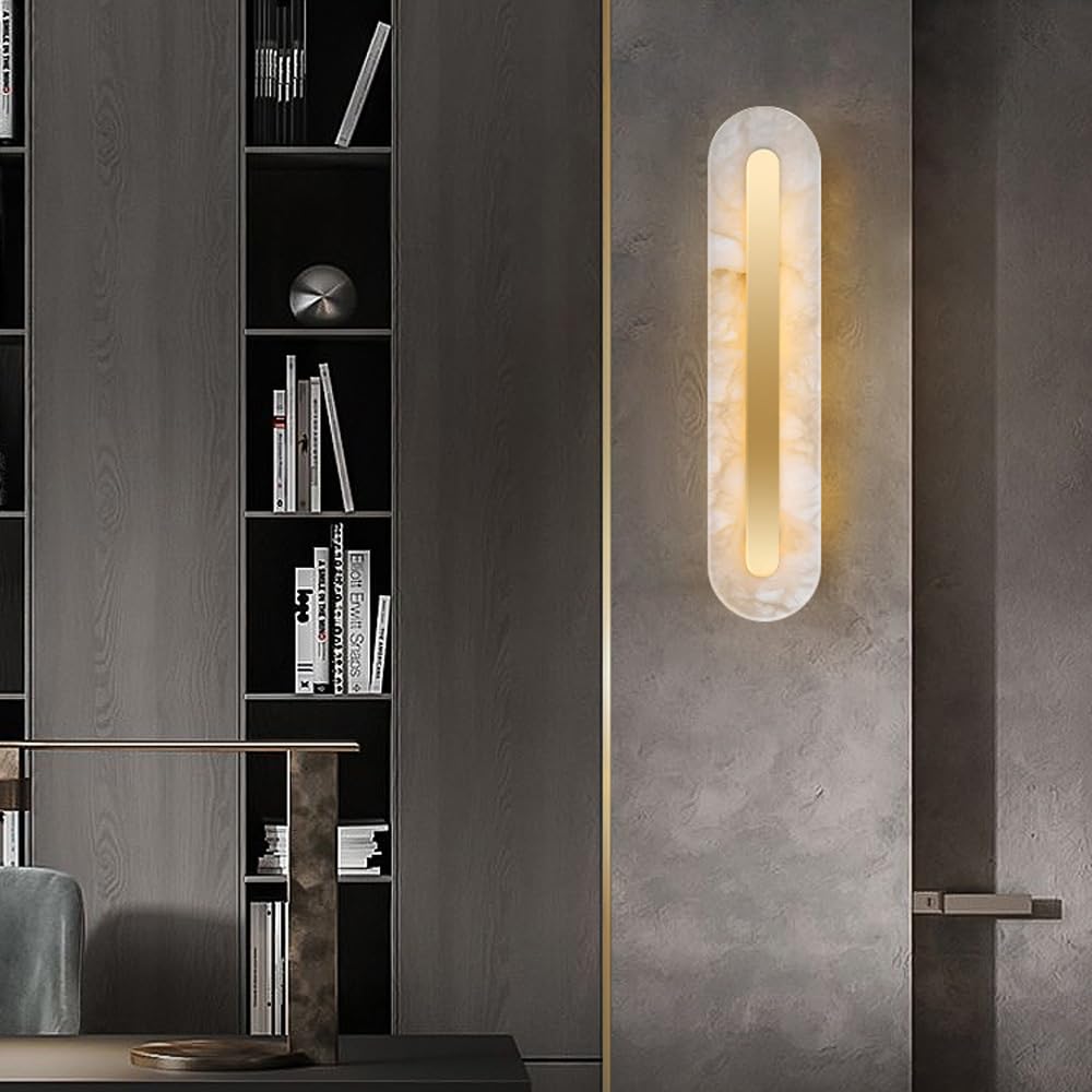 Applique da Parete in Pietra di Alabastro Bianco per Interni Lunghe per Bagno Lavabo Lampade da Parete Lineari Moderne Lampade da Parete in Marmo per Camera da Letto Soggiorno Comodino Corridoio