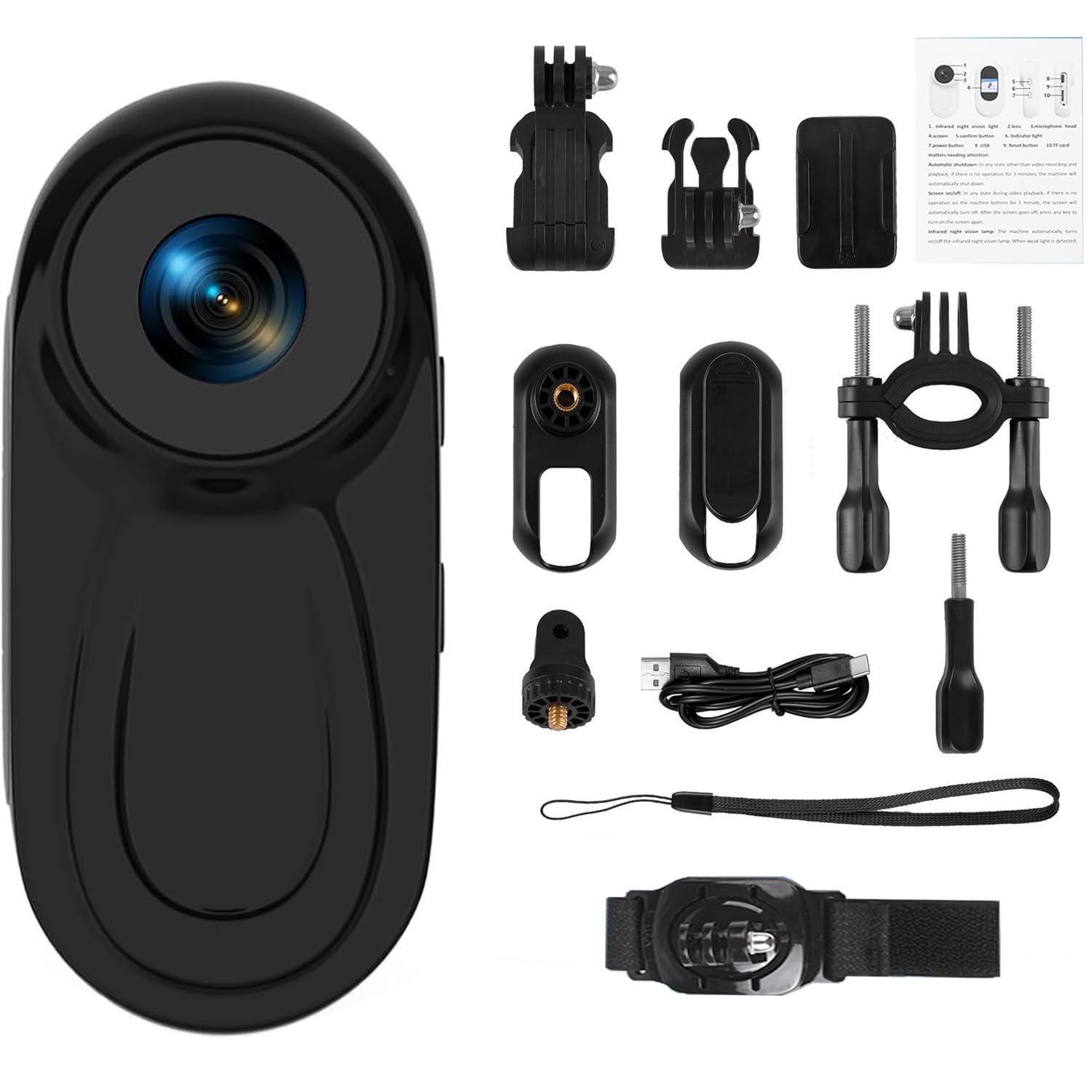 SHMIZZ Mini Action Cam 1080P, Telecamera Sportiva Fotocamere Corporali e Scheda di Memoria 32GB, Mini Vlog Pocket Body Cam Fotocamera Sport,120° Grand Angle con Registrazione Audio e Video