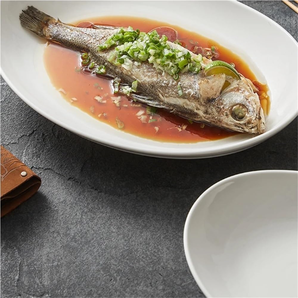 Plato De Pescado De Cerámica De Gran Capacidad Plato De Pescado Decorativo Plato De Ensalada De Pescado Al Vapor for El Hogar Plato De Cena De Mariscos Multifuncional Restaurante Accesorios De Cocina