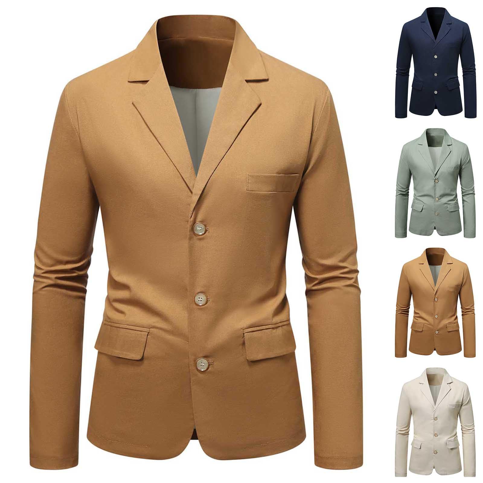 Sakko Chaqueta de algodón y lino para hombre, monocromo, con 3 botones, formal, chaqueta de negocios, corte ajustado, elegante, chaqueta de traje para fiestas, citas, bailes, bodas