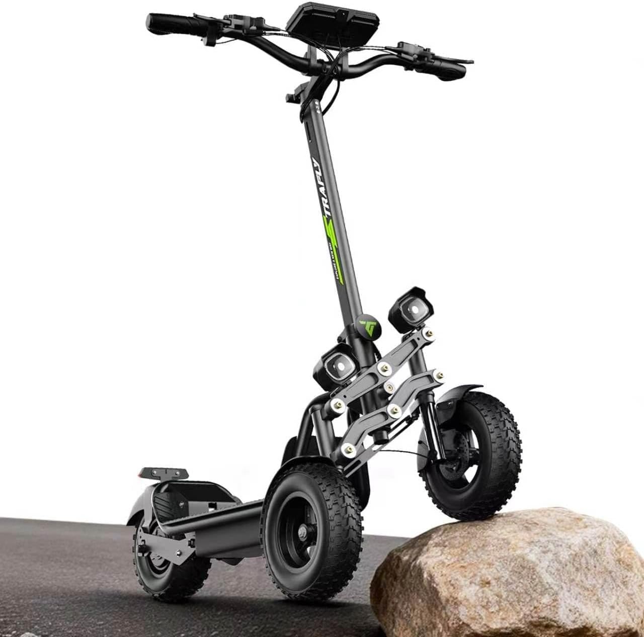 Foldable 3 Wheel Electric Scooter, 25 MPH Top Speed & Max 47 Miles Range, 1512W Peak Power, with Hydraulic Braking System & EABS, F 12" & R 10" Vacuum Tires, Rear Suspension and Smart Instrument Panel