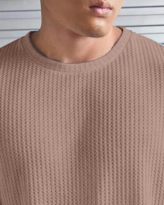 Image of Men Solid Waffle Round Neck Oversized /Dropshoulder |Baggy| Summer T Shirt for Ment Shirt