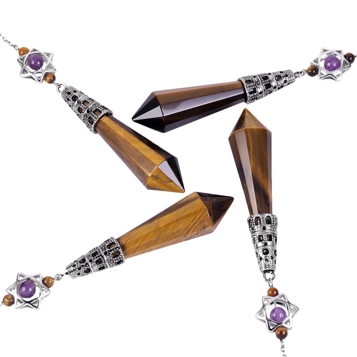 mookaitedecor Natural Tiger’s Eye Crystal Divination Dowsing Pendulum Faceted Crystal Point Pendulum with Merkaba Star Dream Catcher Reiki Healing Crystal Witchcraft Wiccan Supplies Decor Gift - Image 3