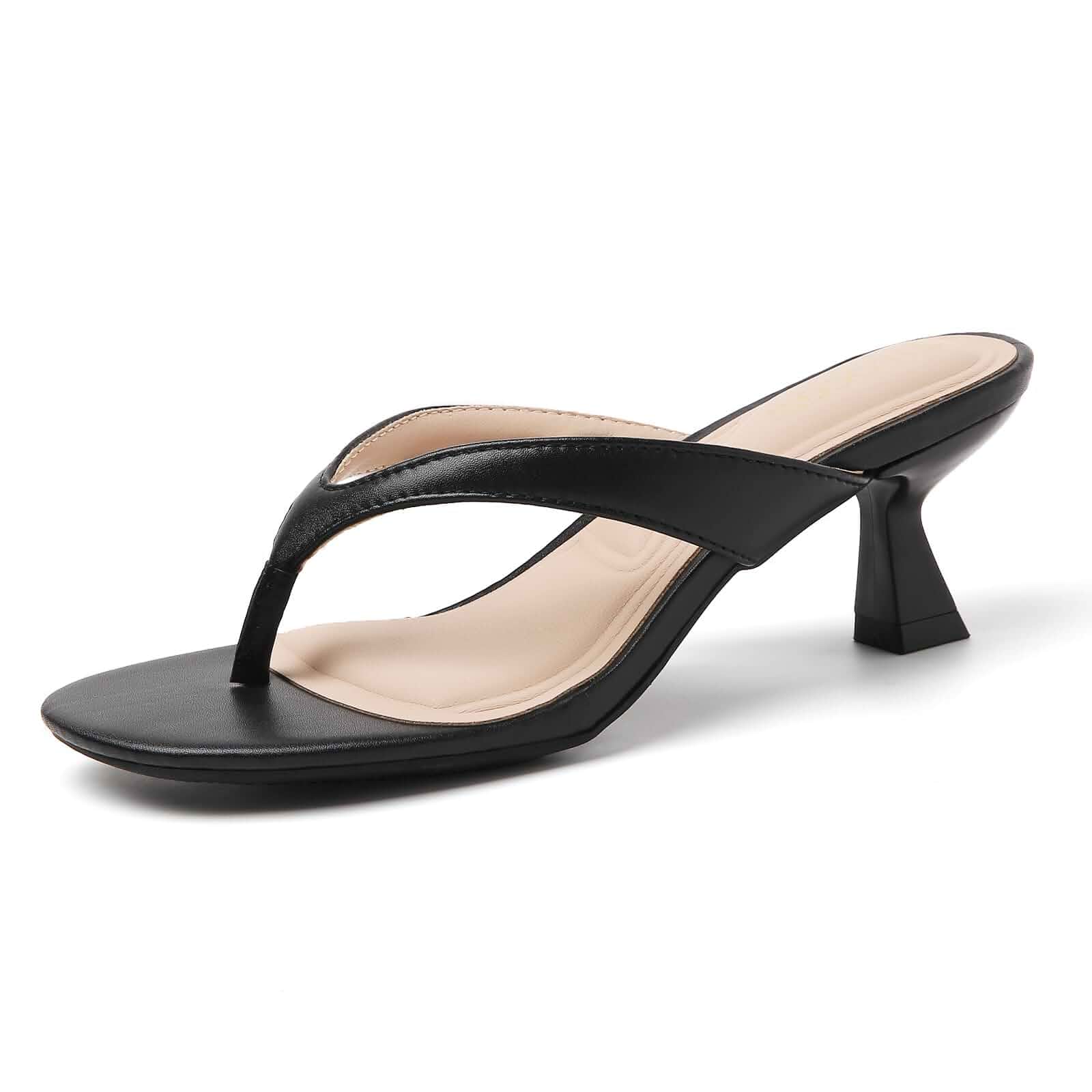 Tilocow Thong Kitten Heels for Women Low Heels Sandals Dressy Slide Flip Flop,Casual,Comfortable,Summer,Memory Foam Insole,Round Toe,1.97-Inch Heel,Easy Slip-On,Office,Wedding,Vacation