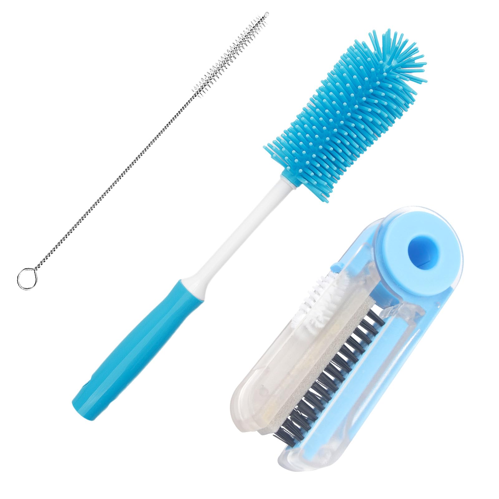 Water Bottle Cleaner Brush Kit 3 Pack Silicone Bottle Brush Straw Brush Cleaning for Narrow Neck Containers Sports Bottle Baby Bottles Glassware Tumbler Cup Lid Cleaner Brushes