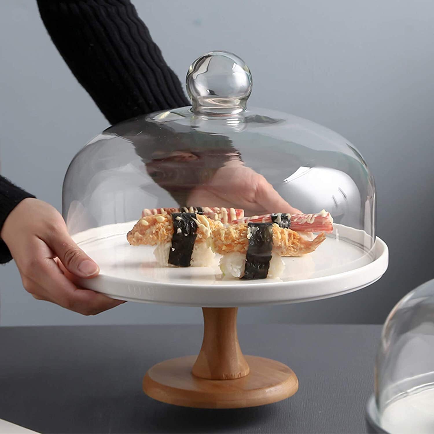 Présentoir à thé de l'après-midi, présentation Parfaite des gâteaux et des Assiettes à Dessert, Assiette de dégustation avec Couvercle, dôme en Verre Transparent