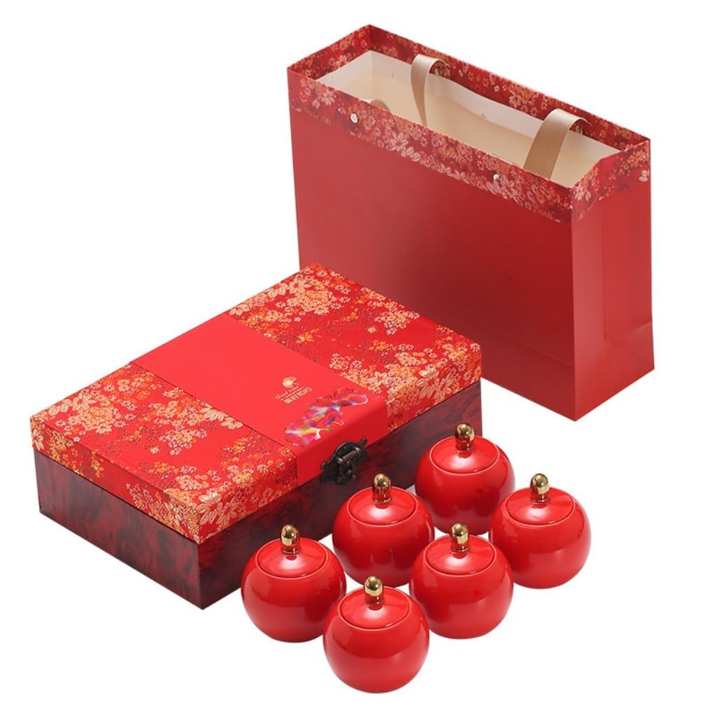 XYNSNDB Teedose, Keramik-Aufbewahrungsdosen für losen Tee, 6 kleine versiegelte Dosen, Aufbewahrungsdosen für Zuhause und Küche, chinesisches Tee-Set, sechs Dosen, Geschenkbox-Set, Teedose (B)
