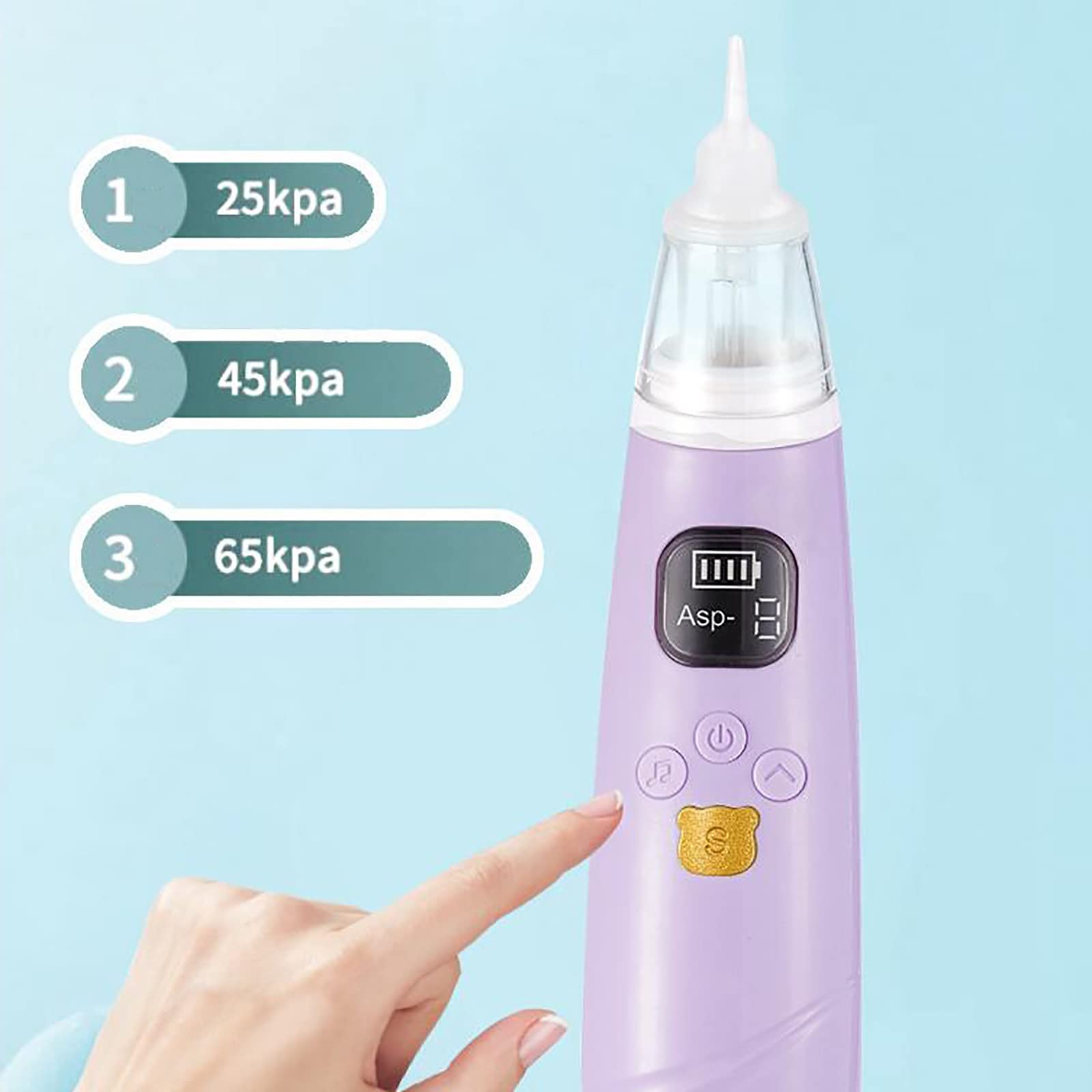 Máquina de Limpieza de Enjuague Nasal Aspirador de Nariz eléctrico para niños pequeños, removedor de mocos con 3 Puntas de Silicona con 3 Niveles de succión (Color : Purple)