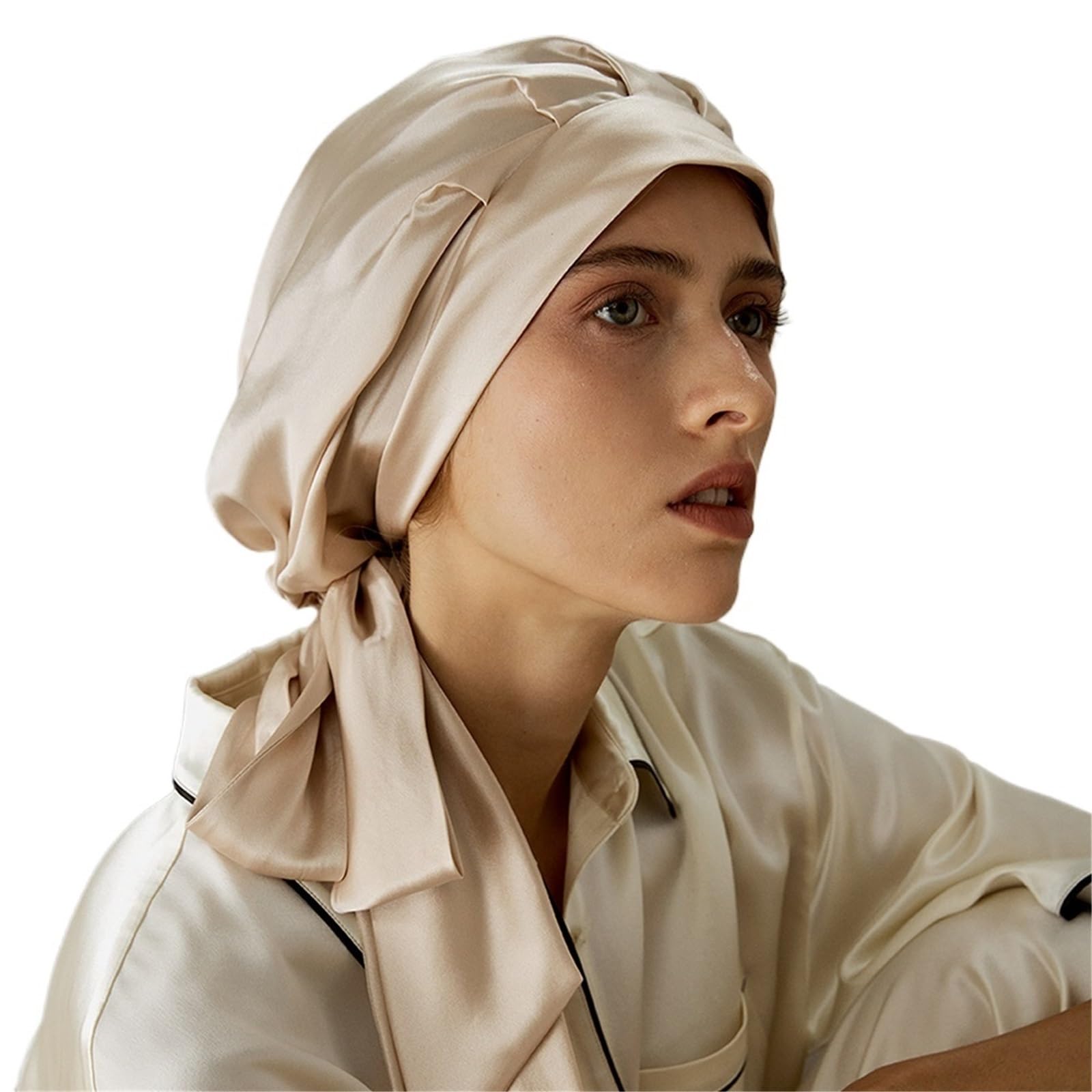 Gorro Saten Pelo Rizado Gorro de seda con banda elástica y lazo largo for dormir, cuidado del cabello, accesorios casuales a juego, turbante