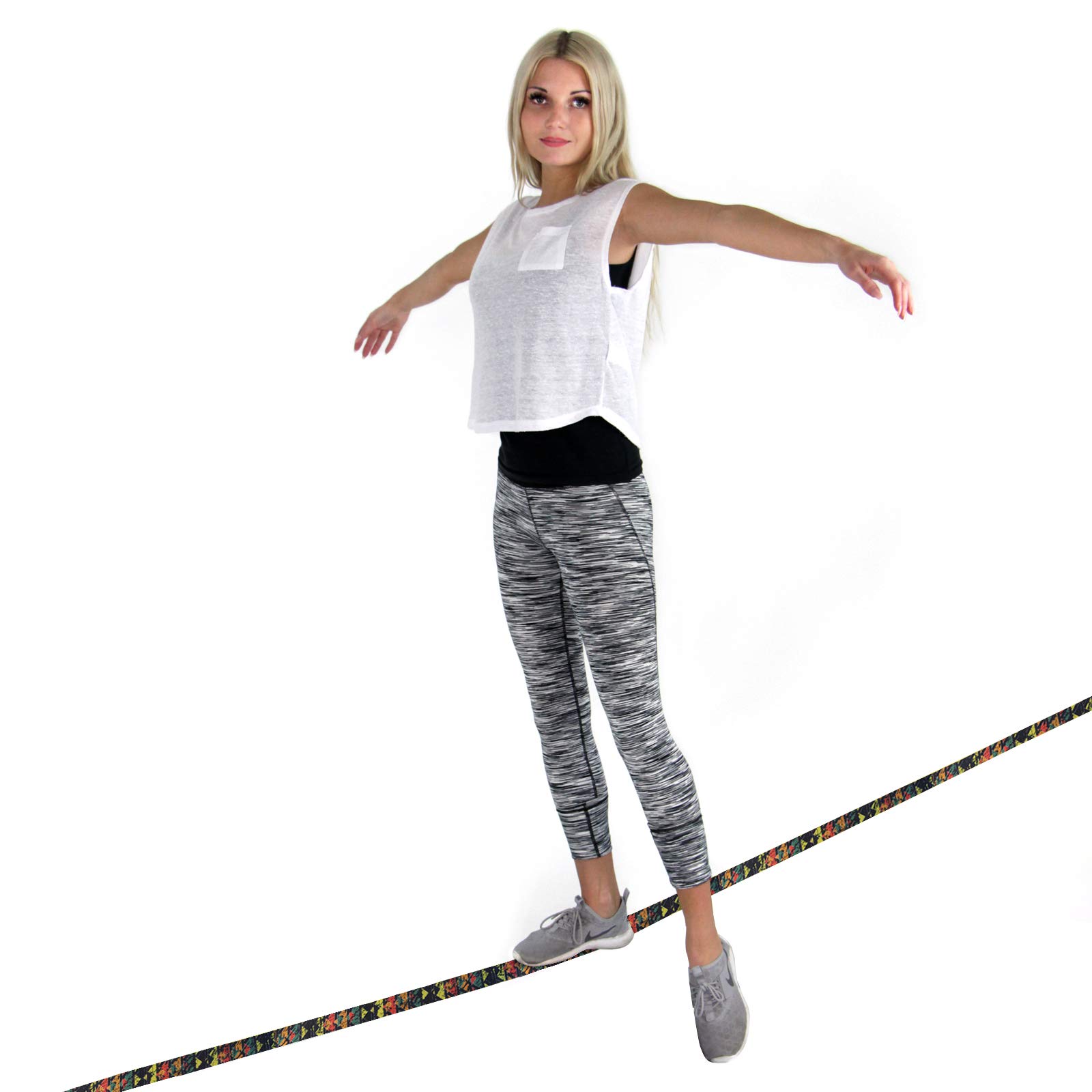 ALPIDEX Slackline Set 15m + osłona drzewa i napinacza grzechotka, odpowiedni dla dzieci początkujących zaawansowanych użytkowników