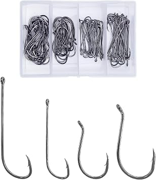 MASTERPRO 92611#4#1 8299 2/0 4/0 Long Shank Octopus Circle Hooks 100pcs Portable Boxed Powerful Hooks, Freshwater & Saltwater All-Round American Fishing Pack High-Carbon Steel Barbed Fishing Hook