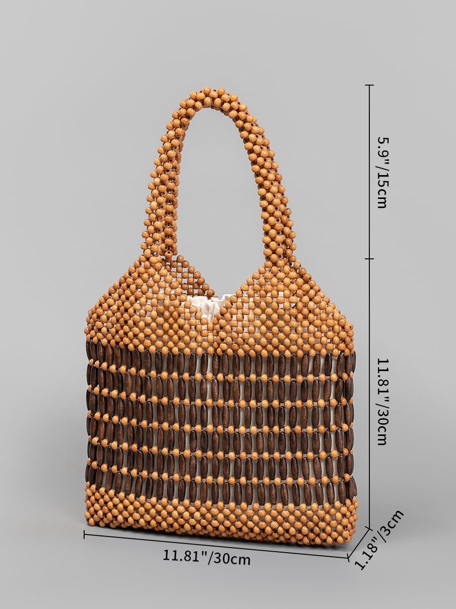 Womens Wooden Beaded Bag Woven Purse Small tote bag Handmade Handbag Clutch - Image 4