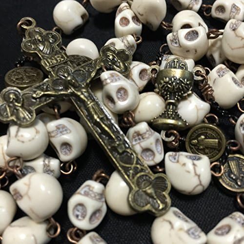 elegantmedical HANDMADE Catholic XL 10MM howlite skull beads Antiqued Rosary Bead Cross Bronze crucifix Necklace Catholic GIFTS - Image 2