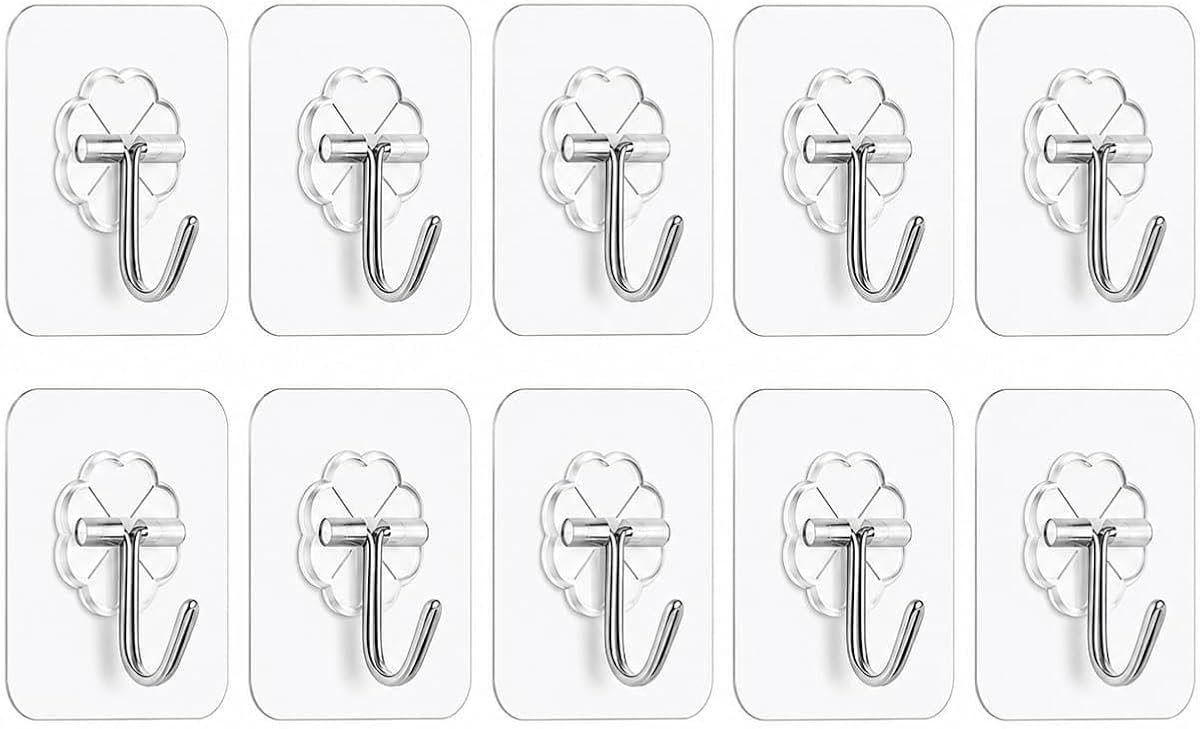 Ganchos adhesivos de pared aptos para apartamentos para inquilinos – Ganchos adhesivos resistentes sin taladros y sin daños para baño, cocina, dormitorio y organización del hogar – Juego de ganchos de pared minimalistas modernos