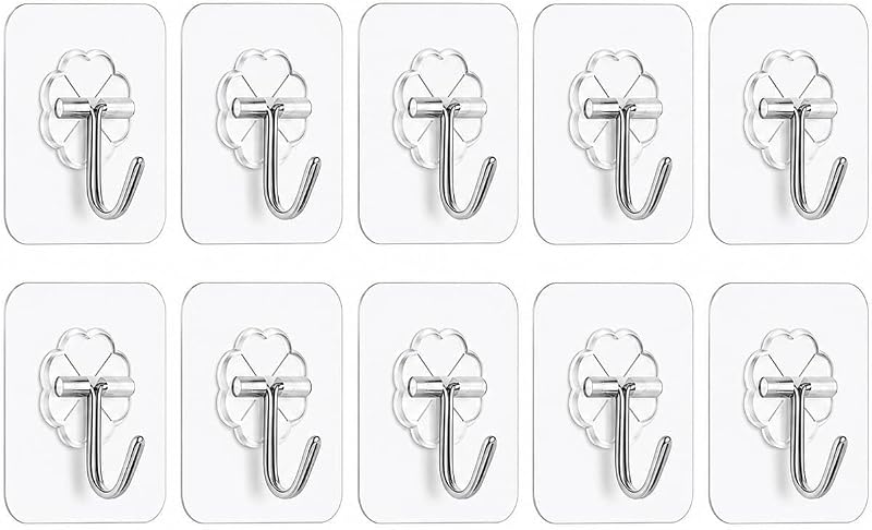 Ganchos adhesivos de pared aptos para apartamentos para inquilinos – Ganchos adhesivos resistentes sin taladros y sin daños para baño, cocina, dormitorio y organización del hogar – Juego de ganchos de pared minimalistas modernos