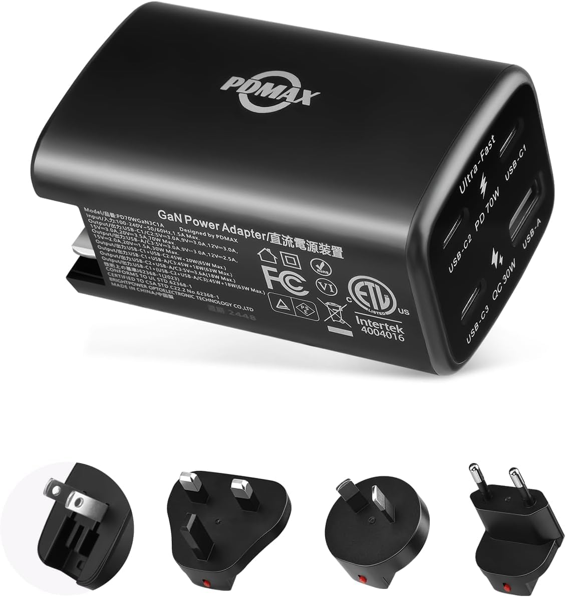 USB C Travel Charger, PDMAX 70W Universal Power Adapter, Fast Charging for Worldwide Travel Adapter, Supports PD 3.0& PPS, International Adapter for Europe, UK, Italy, Japan & More