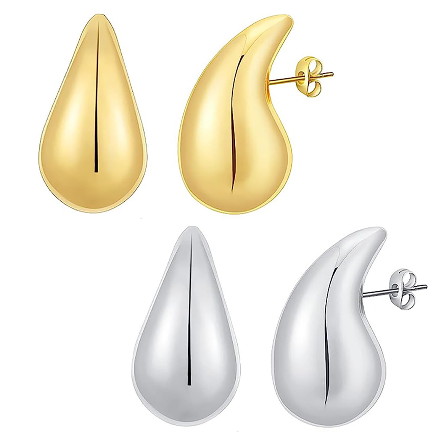Zuofan 2 Par Pendientes Gota de Agua para Mujeres, Teardrop Chunky Earrings, Pendientes Lagrima Dorados Hipoalergénicos, Aretes De Grandes Y Llamativos Para Mujer En Forma De Lágrima