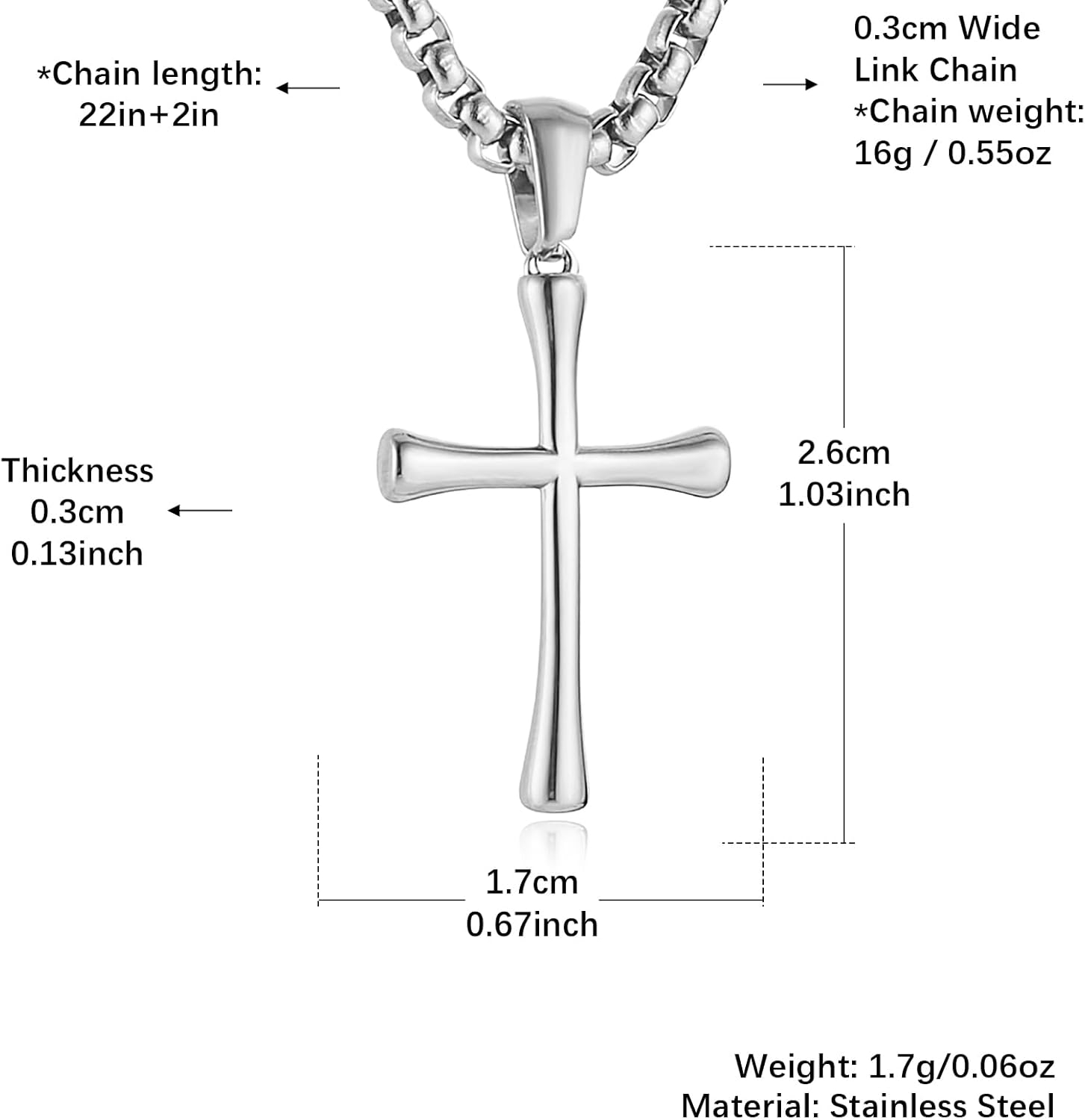 HZMAN Simple Cross Necklace for Women Stainless Steel Gold/Silver Cross Pendant Necklace for Men Box Chain 22+2 Inch - Image 5