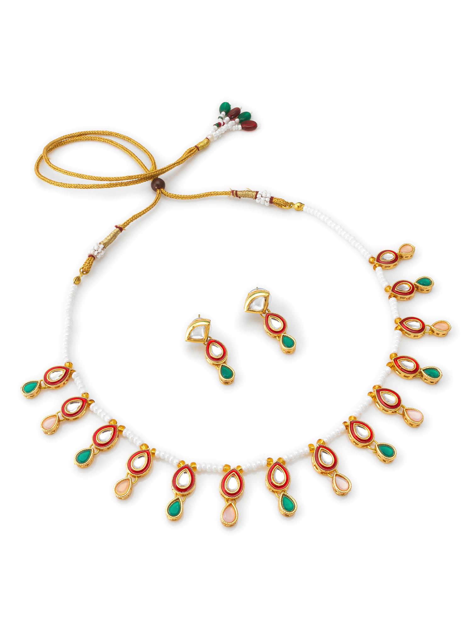 Gold Toned Kundan and Pearl Choker Jewellery Set - NK4670