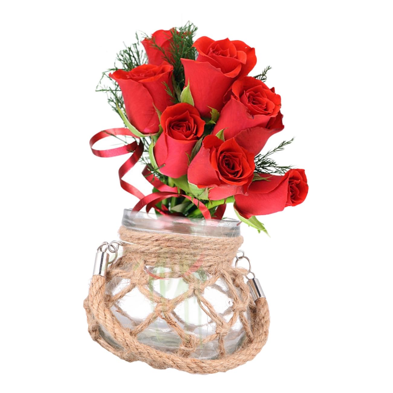 Vaso a cilindro decorativo per coltura Jarrones Decorativos Para Vaso decorativo per matrimoni con corda verde contenitore per piante trasparente supporto conchiglia