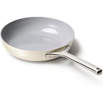 Caraway Non-Stick Ceramic Frying Pan 2.7qt 10.5 - Non-Toxic PTFE and PFOA Free - Oven Safe and Compatible with All Stoves Gas Electric and Induction - Cream