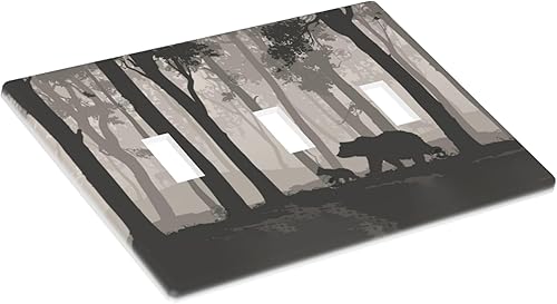 Miniatura 3 de Placa de pared decorativa de 3 bandas con diseño de árbol de bosque de oso animal, cubierta de interruptor de luz para baño, cocina, sala de estar,