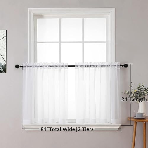 Miniatura 9 de Aiyufneg - Cenefa transparente para ventana de 24 pulgadas de largo, cenefas de cocina filtrantes de luz, cortinas pequeñas de gasa transparentes