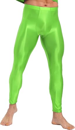 Mens Glossy Solid Color Leggings Skinny Pants for Yoga Exercise Running Gym Fitness Workout