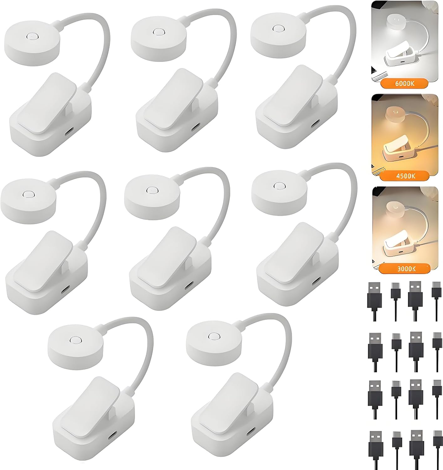 16 Pack Rechargeable Book Lights Bulk for Reading in Bed,3 Color,Adjustable Brightness,Clip on to Book Lights for Reading at Night (Multi-Colored, 16 Pack)