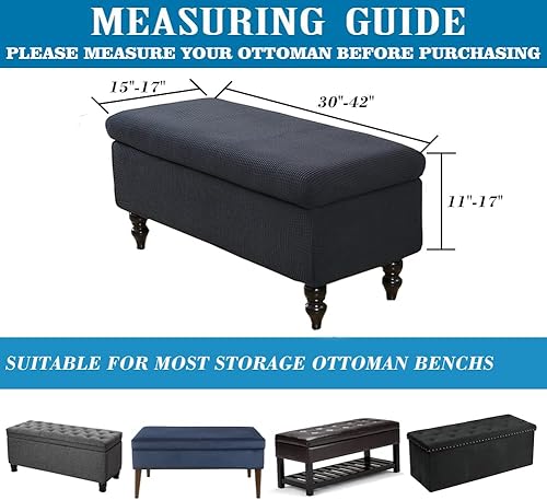 Miniatura 3 de Funda otomana de almacenamiento, funda rectangular elástica para banco de almacenamiento, fundas otomanas de tela jacquard, rectangular, plegable,