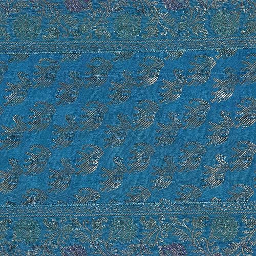 Image of Traditional Brocade Silk Table Runner for Living Room 4 to 6 Seater Dining Table Runner Elephant End Tassels 14x80 Inches (Turquoise)