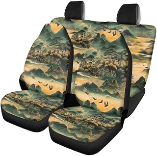 Uskorhein Chinese Ink Wash Painting Car Seat Covers Full Set Fit,Landscape Art Painting Automotive Seat Covers,Washable Car Seat Cover for SUV, Sedan,Van