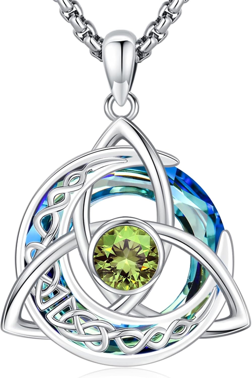 Celtic Birthstone Necklace for Women Sterling Silver Trinity Knot Triquetra Austria Crystal Pendant Birthstone Jewelry Birthday Anniversary Irish Scottish Gifts for Her Girlfriend