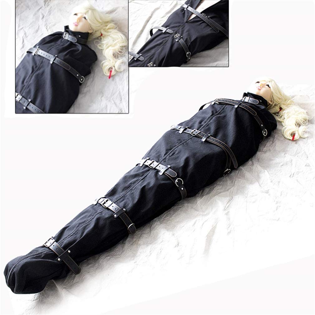 Bondage Leder Schlafsack Körper Tasche, ganz Handfesseln Fußfesseln Fessel Zwangsjacke Fesselsack Geschirre Kleidung SM BDSM Körpergeschirr Fetisch Slave Spiel für Paare Frauen Männer Drogerie & Körperpflege