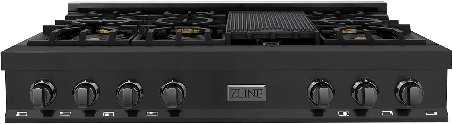 ZLINE 48 in. Legacy Gas Rangetop with 6 Brass Burners and Porcelain Cooktop in Black Stainless Steel (RTB-BR-48)