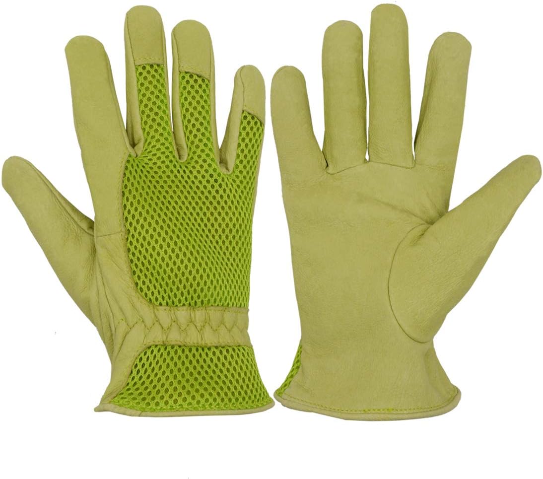 HLDD HANDLANDY Pigskin Leather Women Gardening Gloves, Stretchable Work Gloves Women, 3D Mesh Breathable Rose Garden Gloves