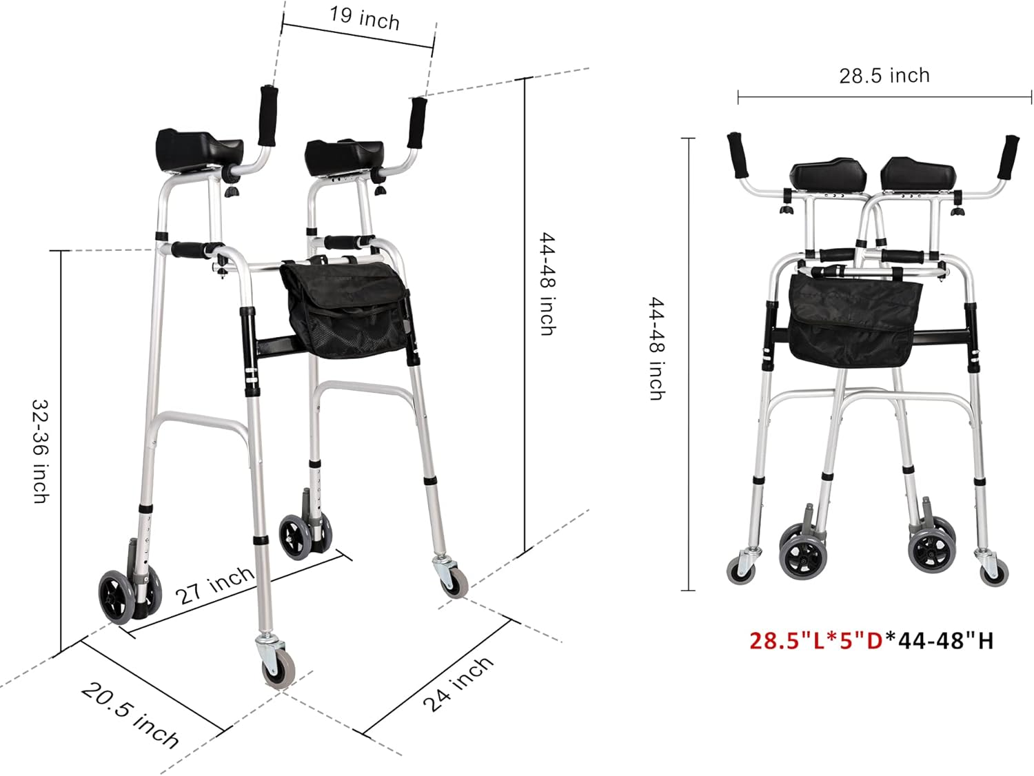 Foldable Standard Walker with 4 Wheels and Arm Rest Pad, Lightweight Standard Walker with Storage Bag, Height Adjustable Rolling Walker Walking Mobility Aid for Elderly : Health & Household