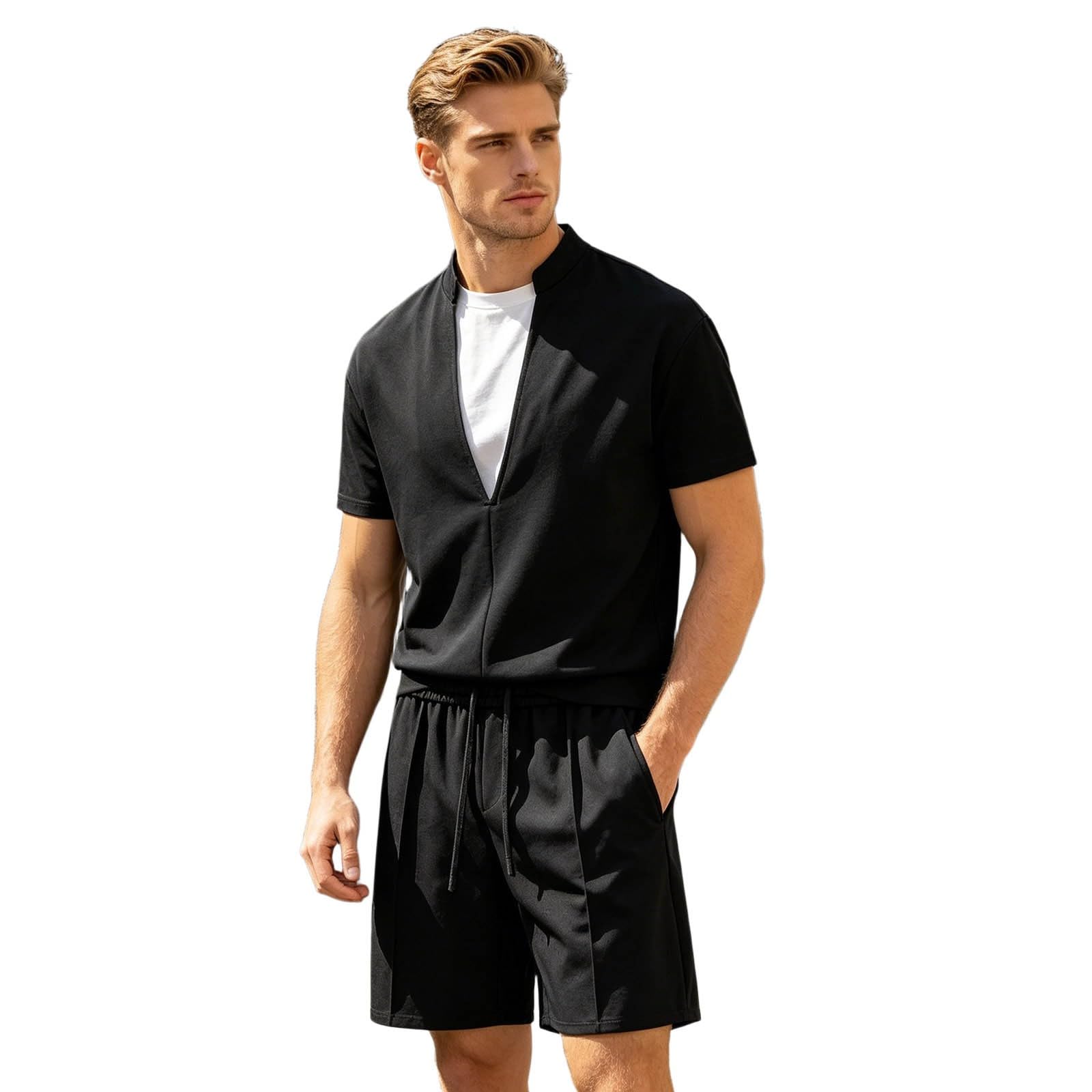 Survêtement d'été à manches courtes pour homme ensemble de jogging décontracté - 6