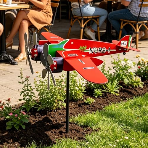 Moulin à vent pour cour avion rétro déco extérieure pelouse