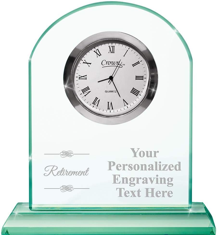 Crown Awards Retirement Emerald Crystal Clock with Engraving Included Prime