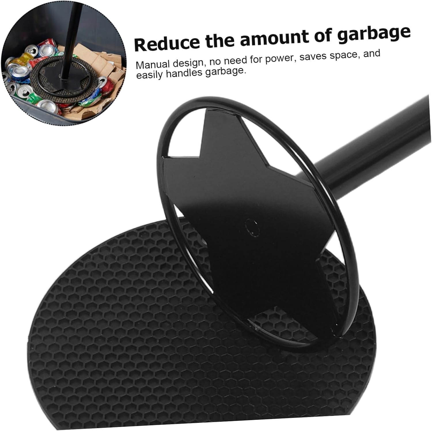 Manual Kitchen Trash Compactor Tool Black with Ergonomic Handle