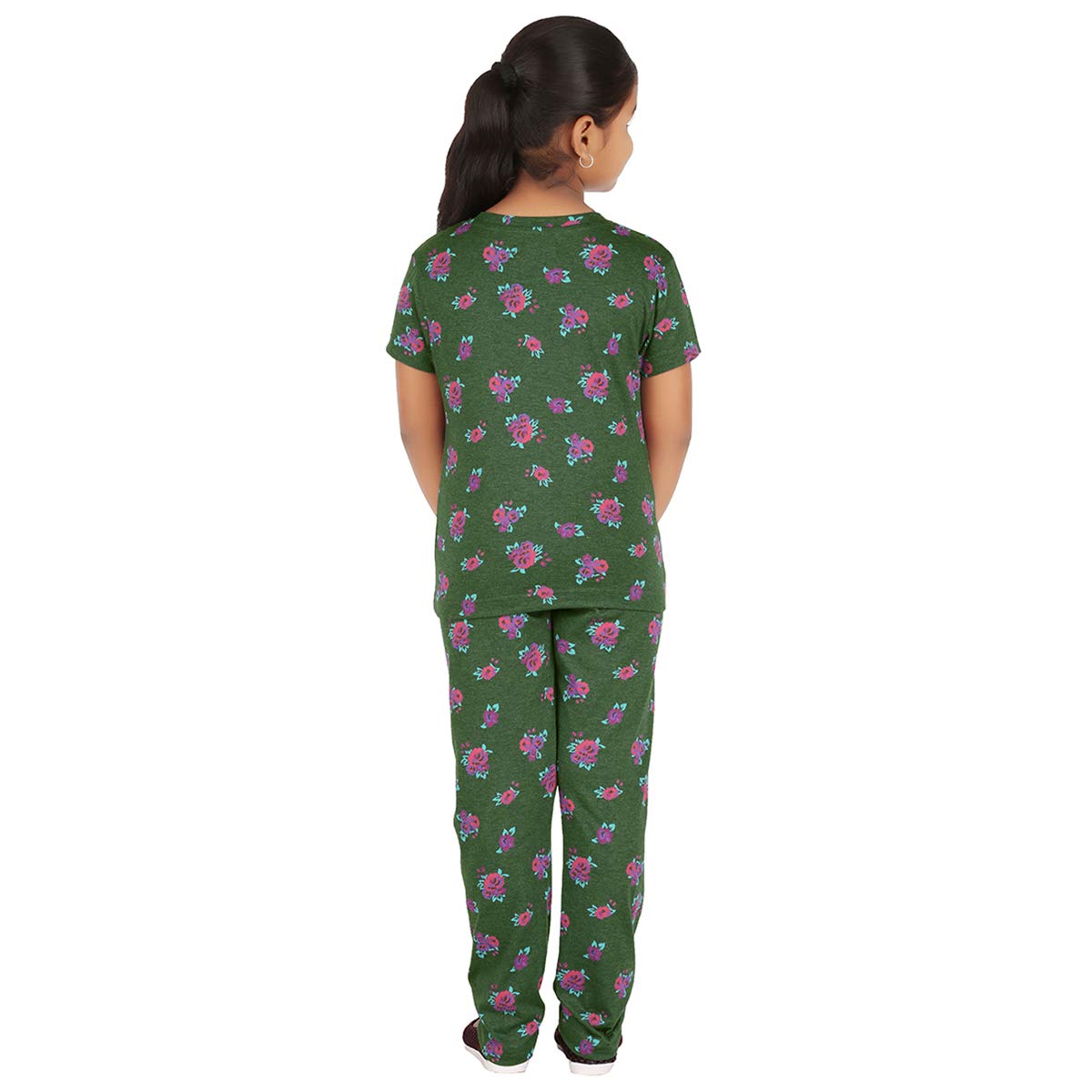 FICTIF Girl's Cotton All Over Print Top and Pyjama Set Pack of 1 (FG303_Green Melange_7-8 Years) 1